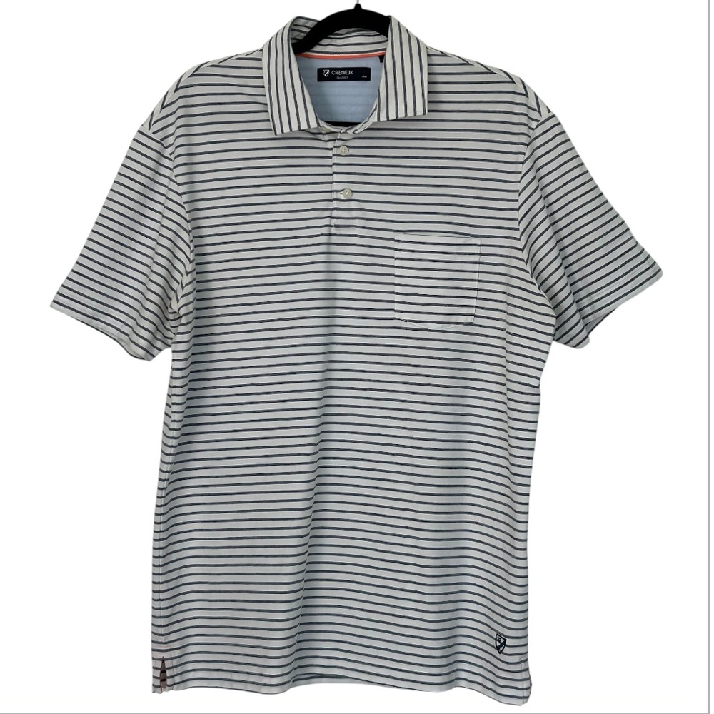 DANIEL CREMIEUX Classics Men's Polo Shirt Blue White Stripe Coral Piping Soft L